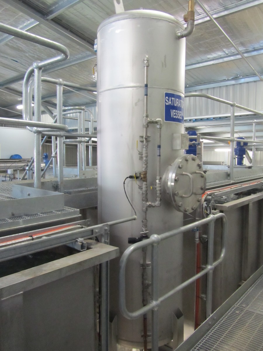 Stainless steel saturator vessel at the Kalkie recycled water dissolved air flotation filtration plant