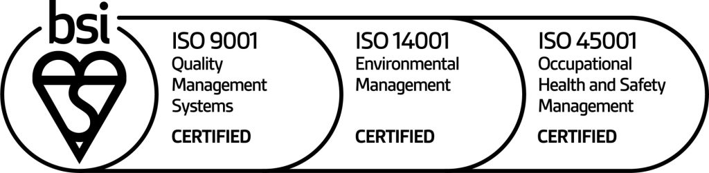 BSI certification mark for ISO 9001, ISO 14001 and ISO 45001